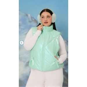 Hello Kitty Forever 21 Quilted Puffer Vest Mint Green Bows Womens Size S